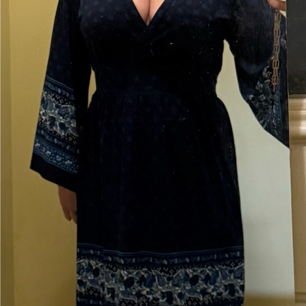 MICHAEL Michael Kors Dark Blue Patterned Long Sleeve Dress